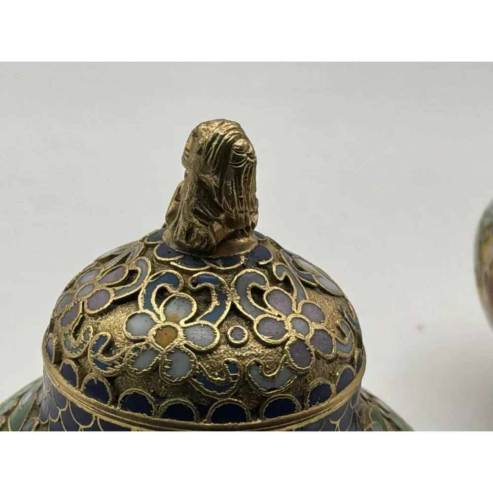 2 Cloisonné Enamel And Brass Ginger Jar 1 With Lid‎ Vintage